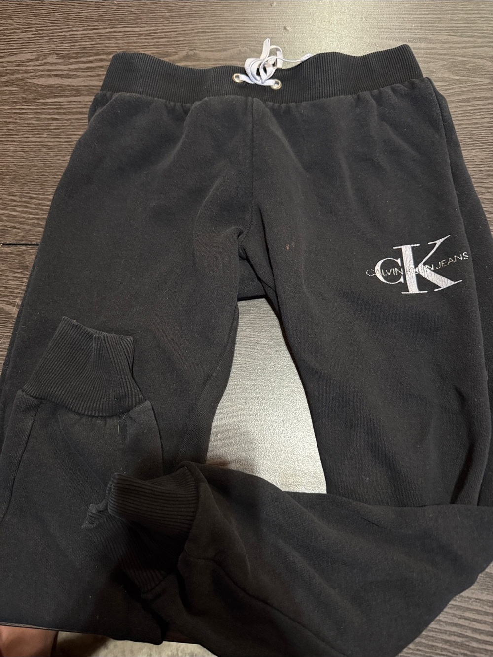 Calvin Klein Jeans Black Kids Logo Joggers with White Drawstring